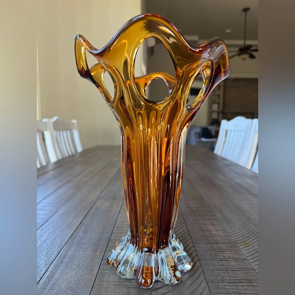 Vintage Amber Glass Vase
